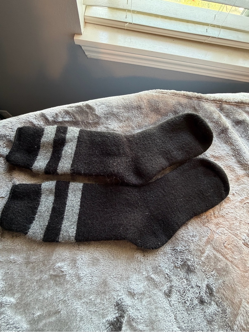 Men's Black Crew Socks with Gray Double Stripes